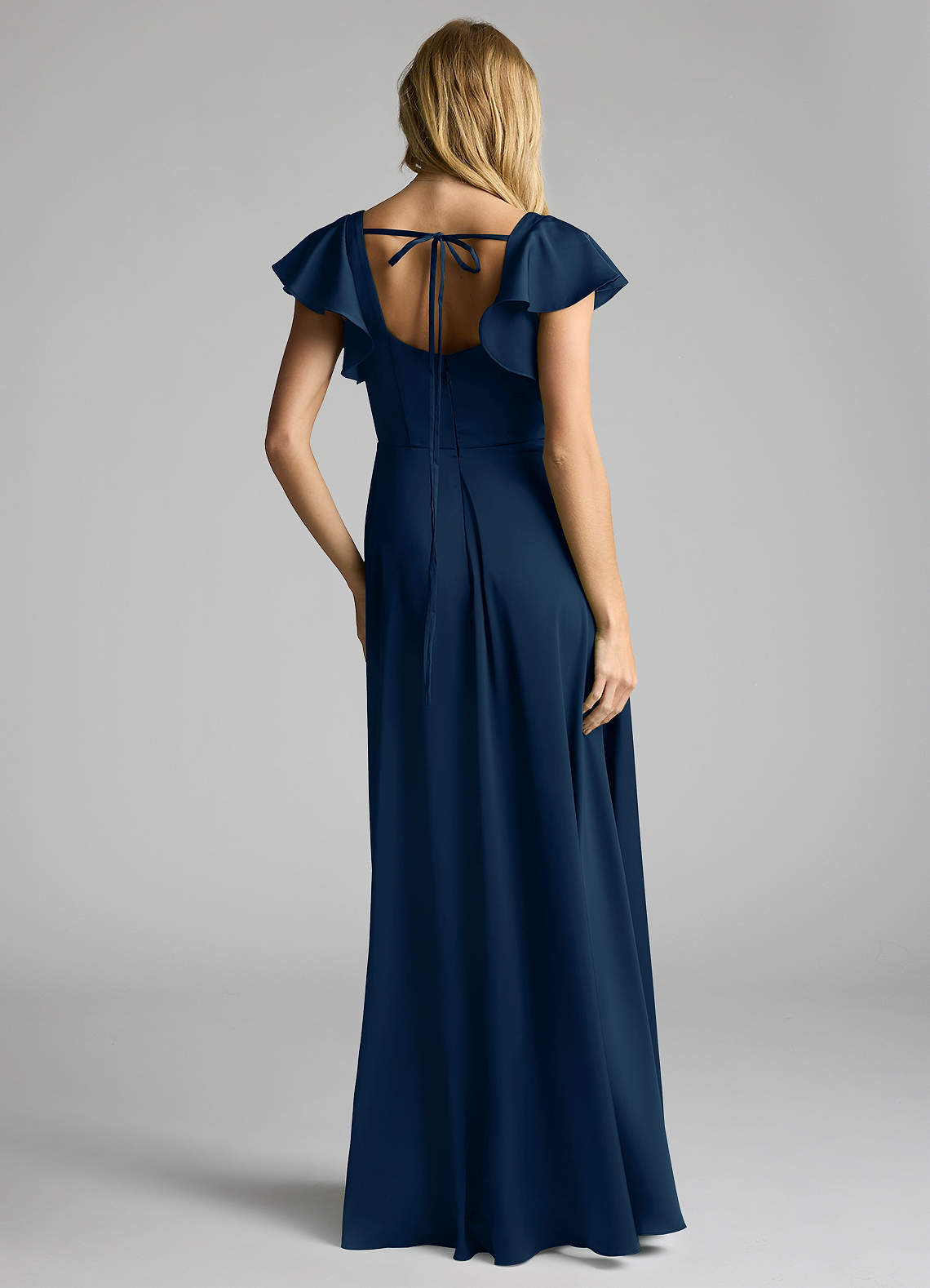 Azazie Bondi Bridesmaid Dresses Dark Navy A-Line Bow Stretch Satin Dress image3