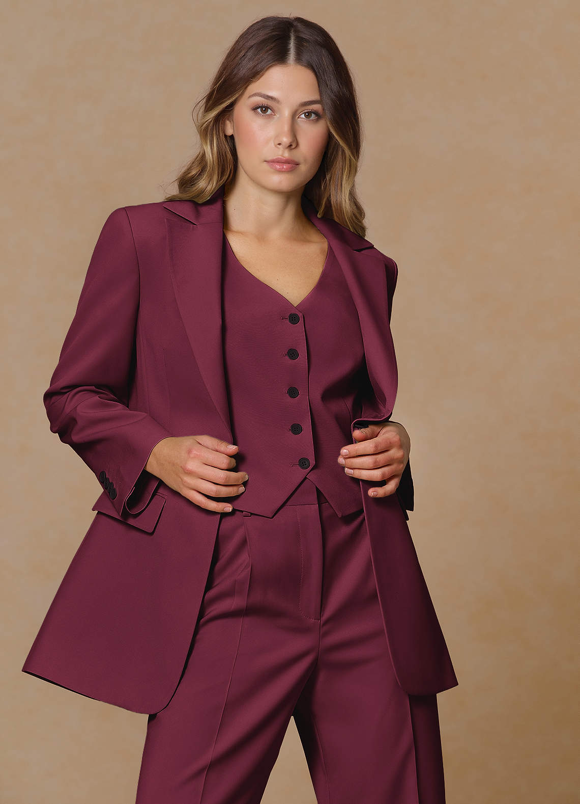 front Rowan Burgundy Refined Weave Performance blazer