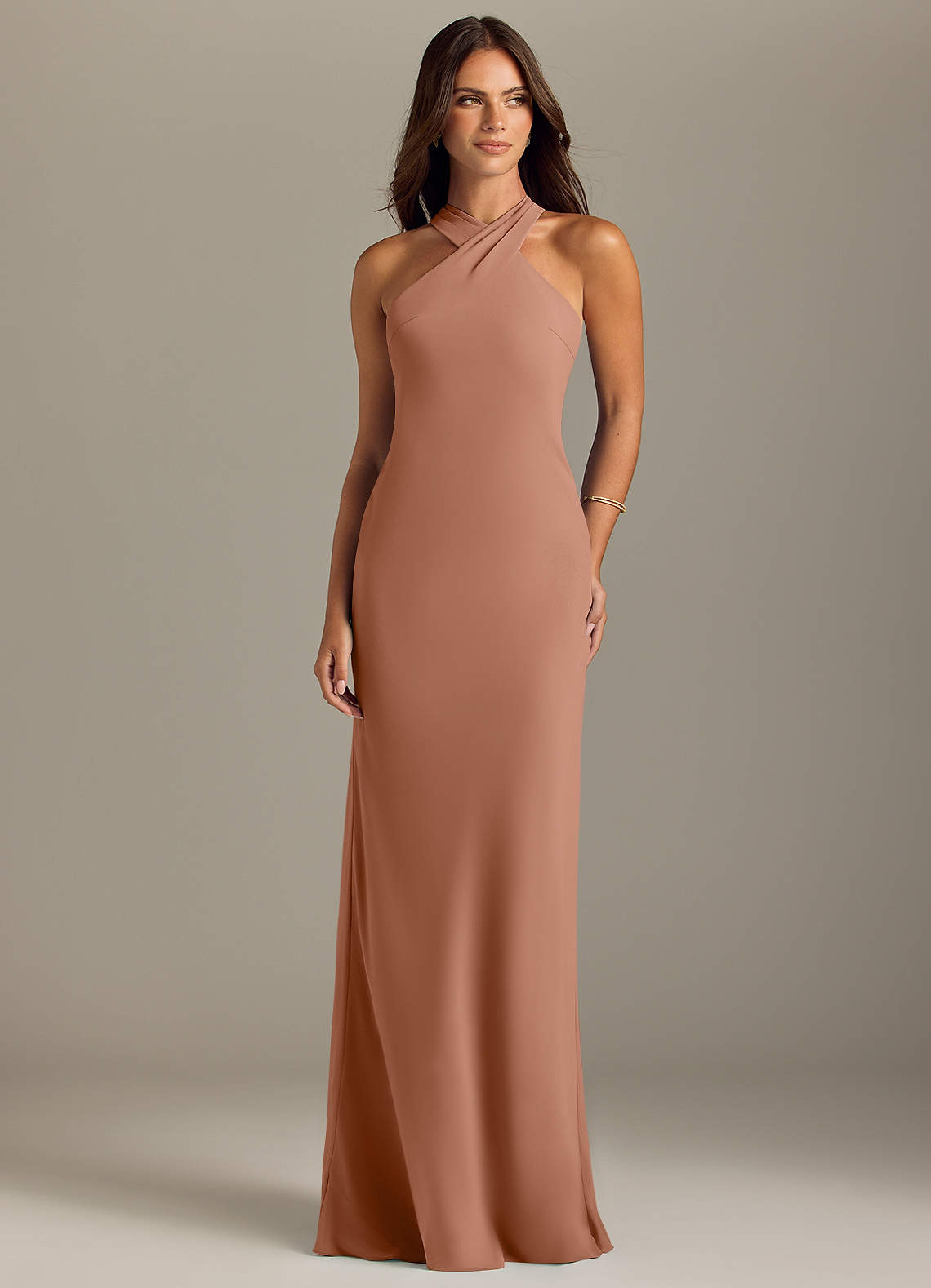 Azazie Doretta Bridesmaid Dresses Bronzer Mermaid Pleated Chiffon Dress image1