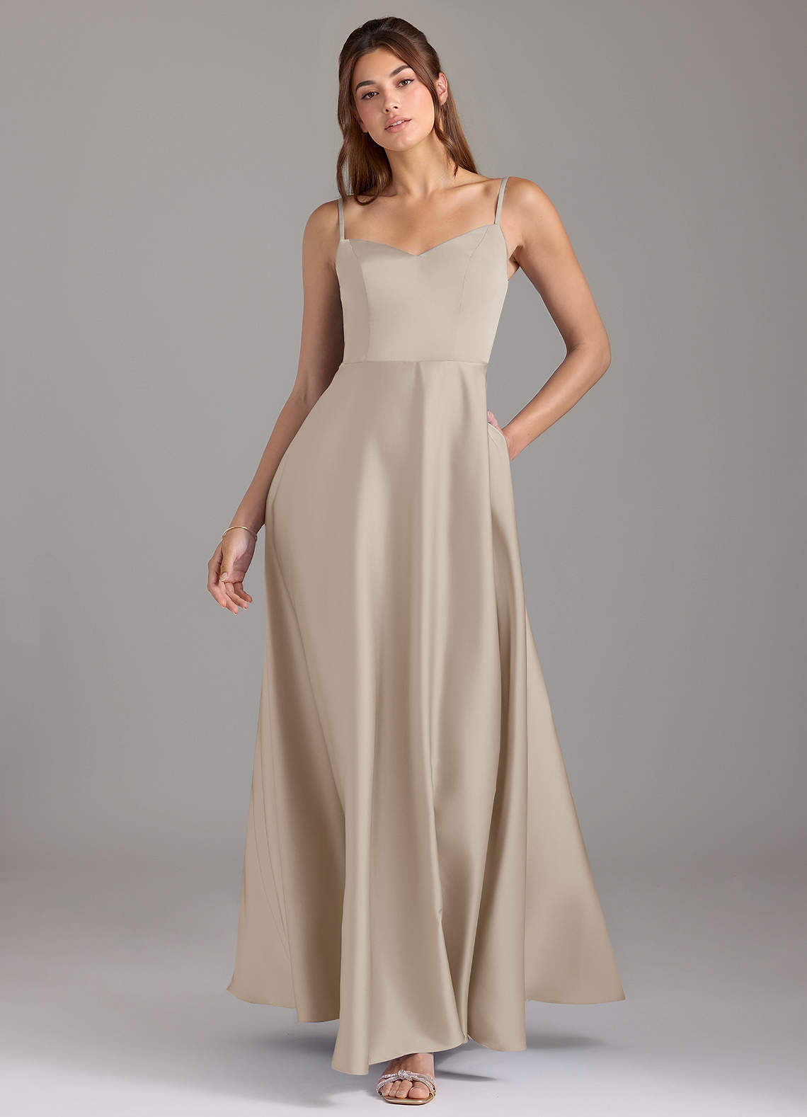 Azazie Marley Bridesmaid Dresses Frost A-Line Off the Shoulder Stretch Satin Convertible Dress image1