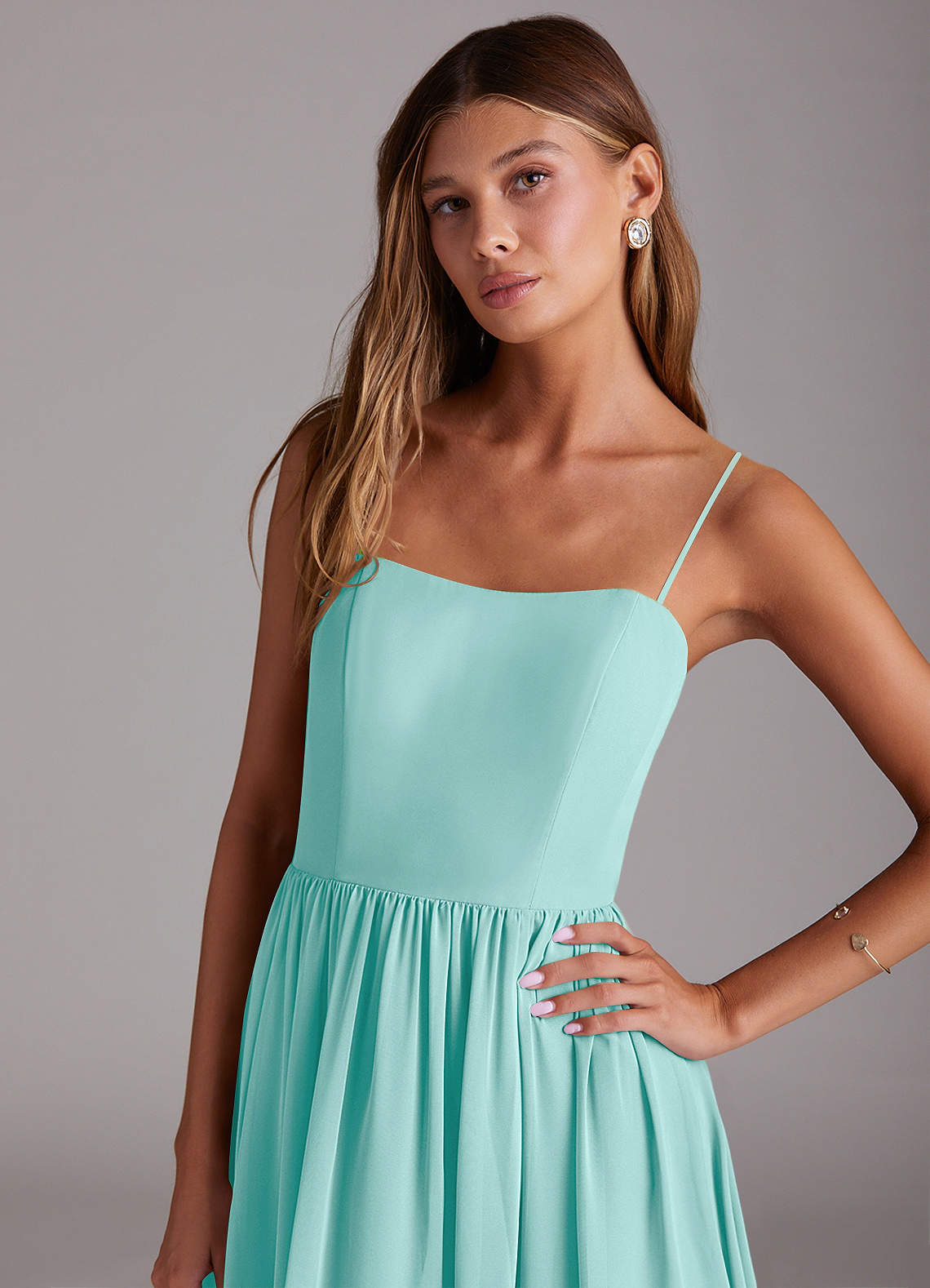Azazie Calianna Aqua Chiffon Bridesmaid Dresses | Azazie