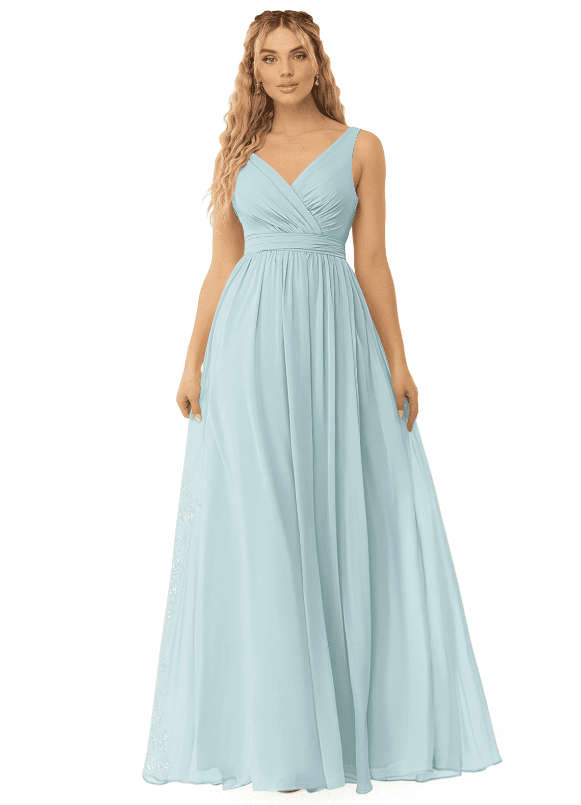 Azazie Kora Bridesmaid Dresses Mist A-Line Pleated Chiffon Dress image1
