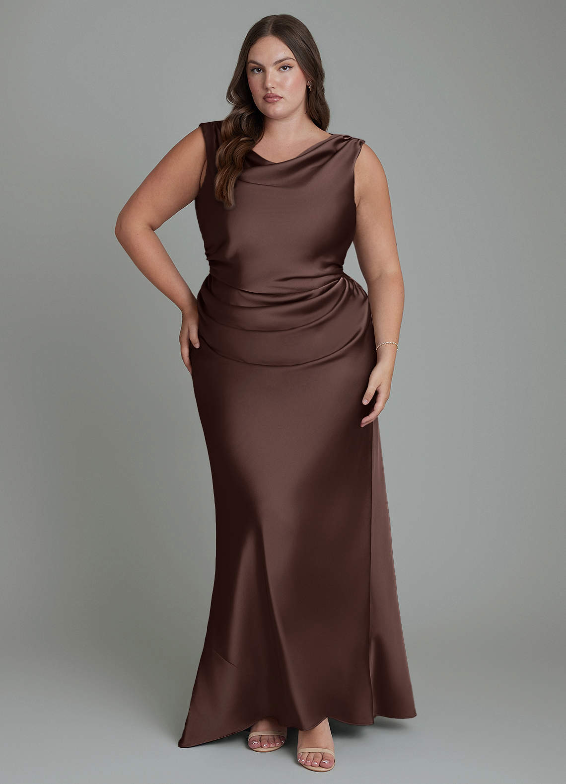 Azazie Kieryn Bridesmaid Dresses Ganache Mermaid Pleated Stretch Satin Dress image1