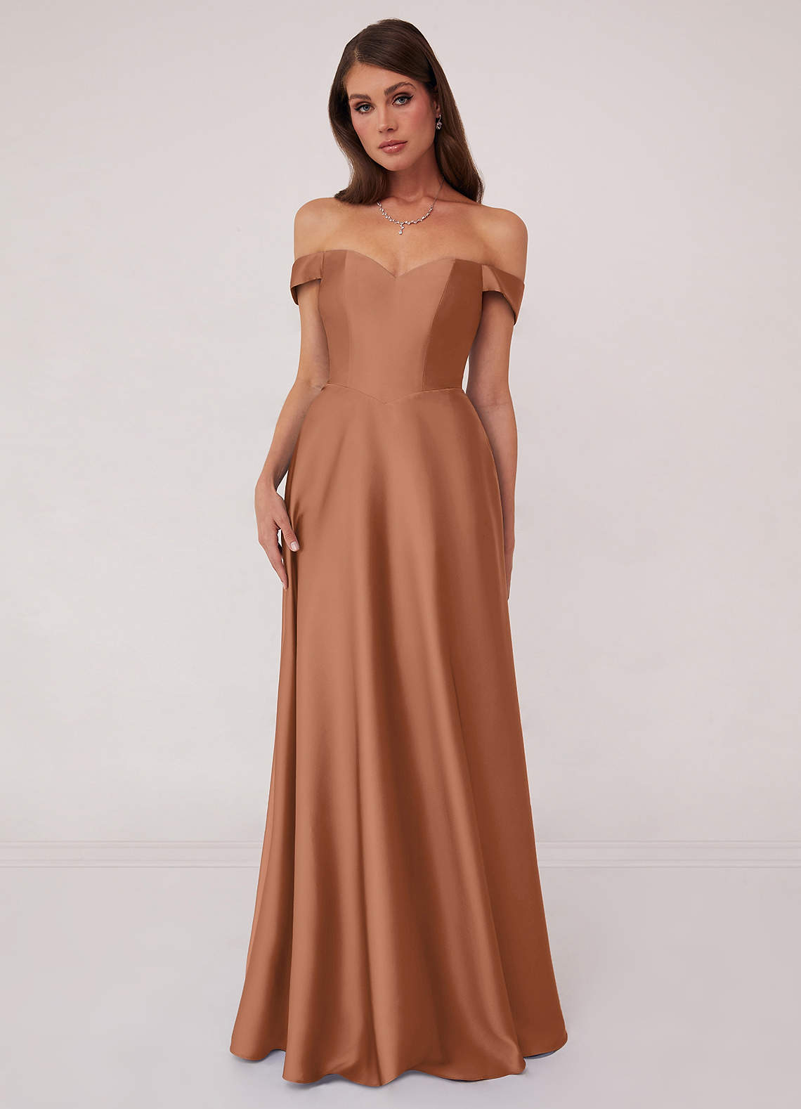 Barbie ♥ Azazie Brautjungfernkleider Wandelbar A-Linie Schulterfrei Stretch-Satin Kleid Bronzer image1