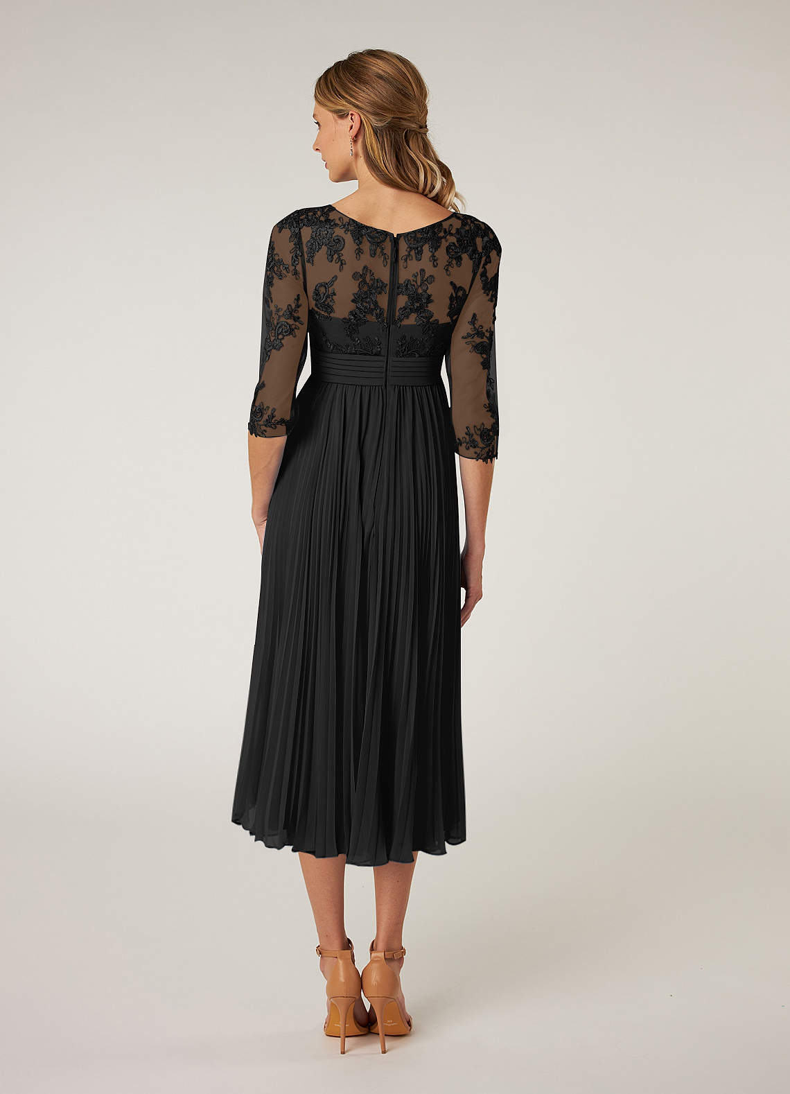 Azazie Tutu Mother of the Bride Dresses Black A-Line Boatneck Lace Chiffon Dress image1