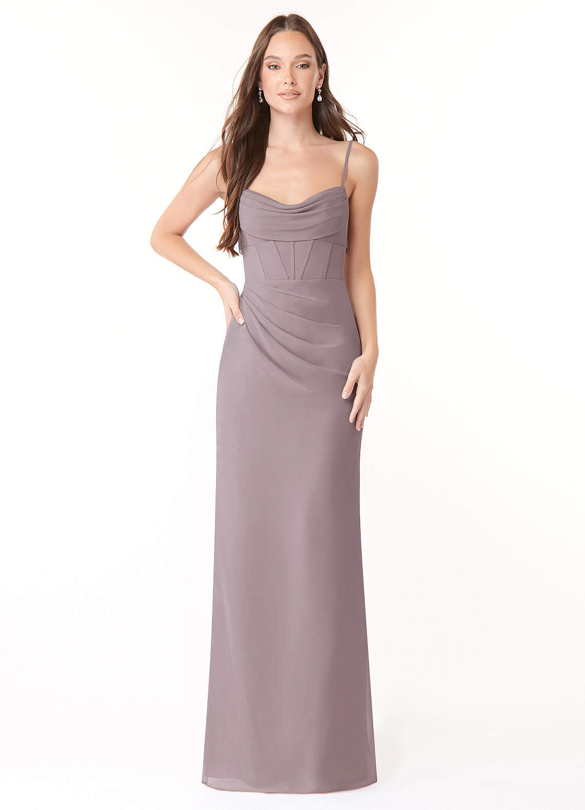Azazie Mai Brautjungfernkleider Etui Plissee Chiffon Kleid Dämmerung image1