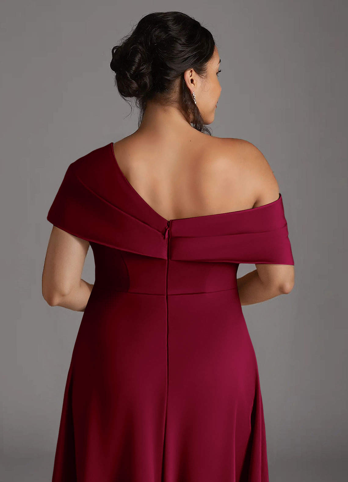 Azazie Milton Mother of the Bride Dresses Burgundy A-Line Pleated Stretch Satin Dress image9