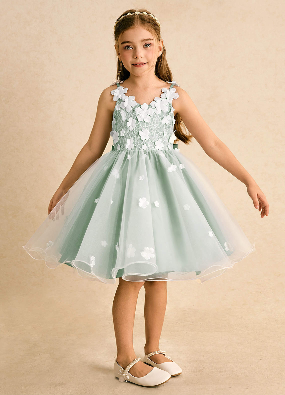 Azazie Junebug vestidos de niña de las flores Vestido de Marfil Agave de Tul de Princesa con Encaje image5