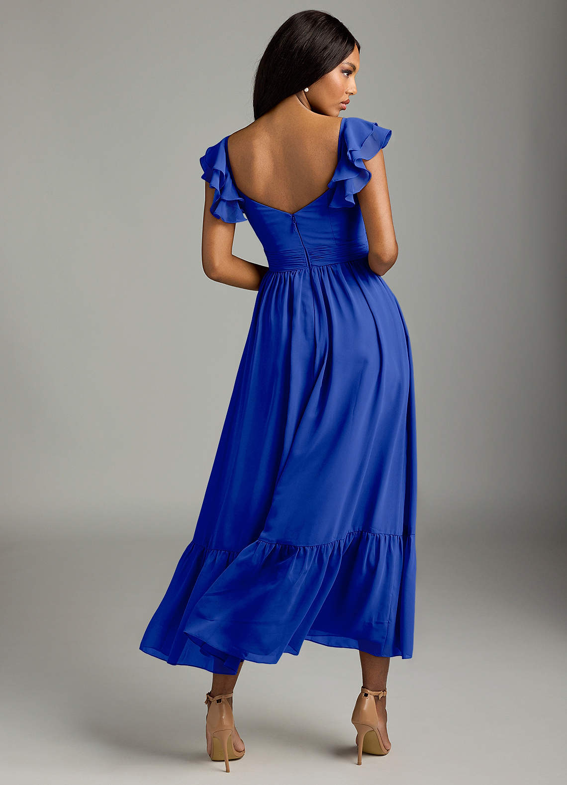 Azazie Anaya Vestidos de madrinha de casamento Vestido Royal Blue de Chiffon de Linha A com Decote Coração image4
