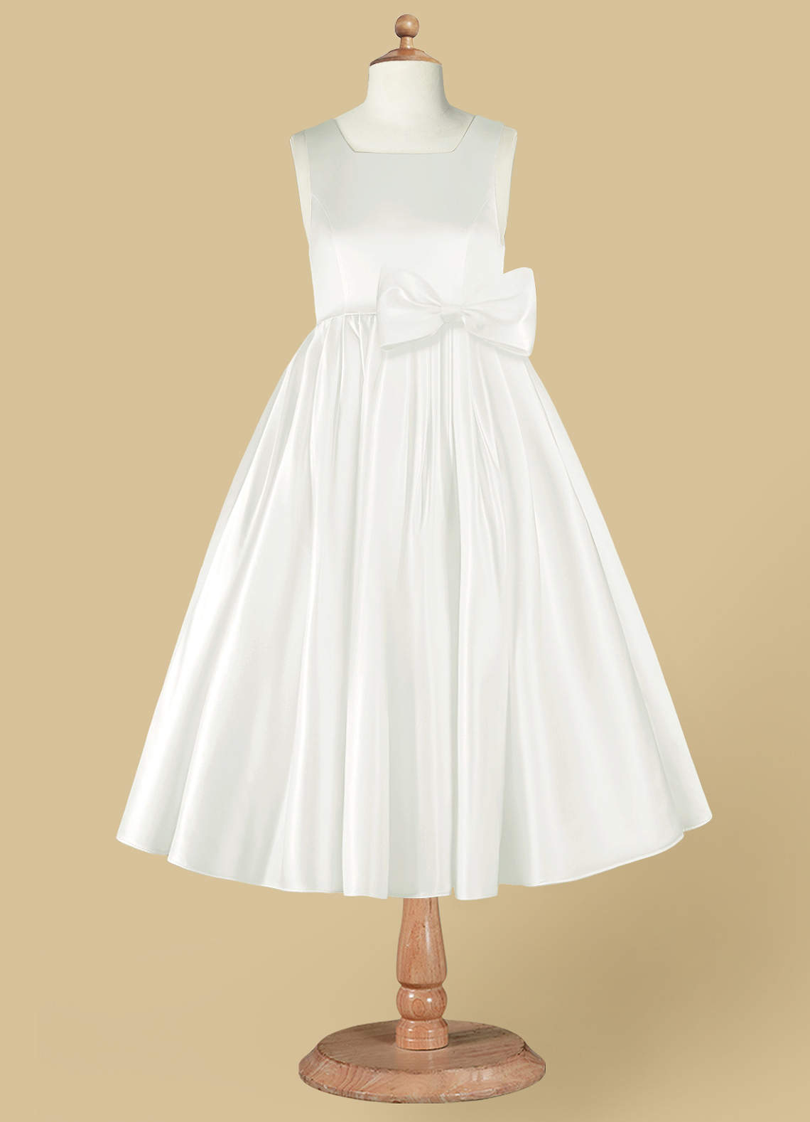 Azazie Bo Peep Flower Girl Dresses Ivory A-Line Bow Matte Satin Dress image6