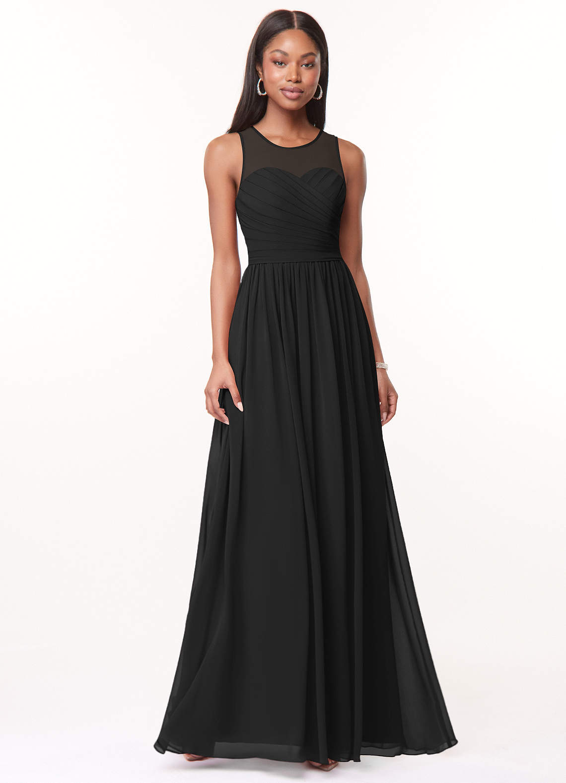 Azazie Nina Abiti da Damigella Abito A-Line in Chiffon Plissettato Nero image1