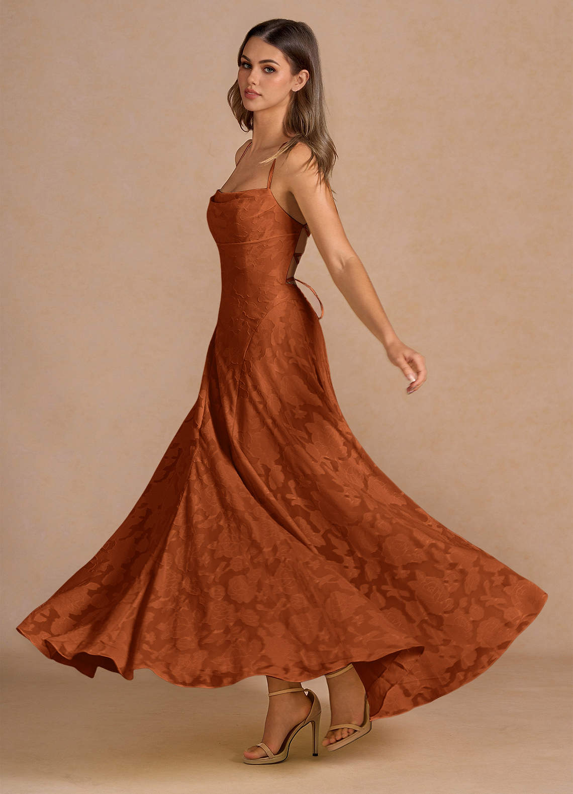 Marlo Rust A-Line Floral Burnout Maxi Dress | Azazie