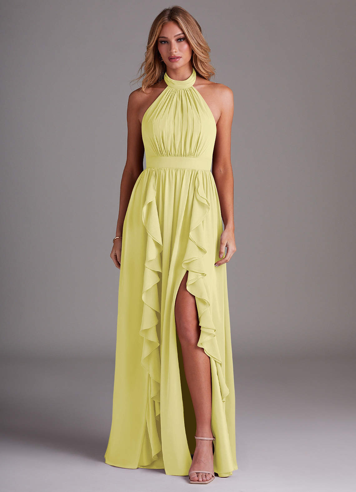 Azazie Avary Brautjungfernkleider A-Linie Plissee Chiffon Kleid Zitronensorbet image1