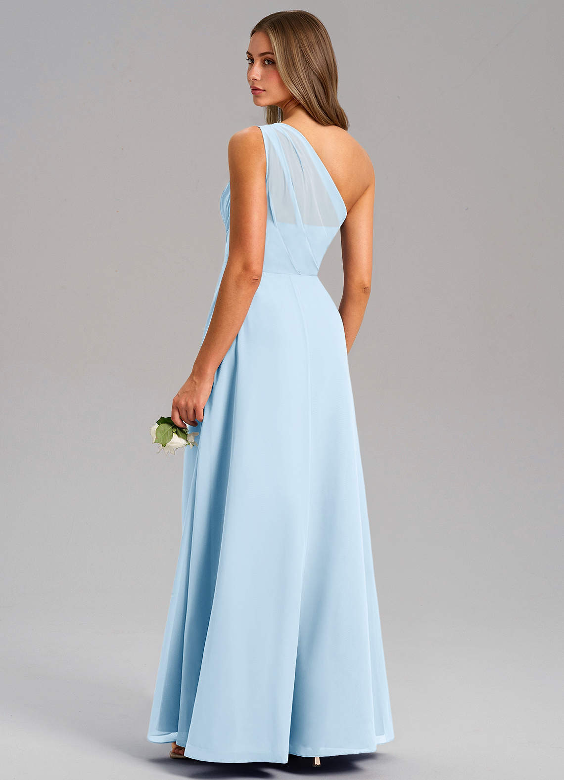 Azazie Phaedra Vestidos de madrinha de casamento Vestido Céu Azul de Chiffon de Linha A com Um ombro image6