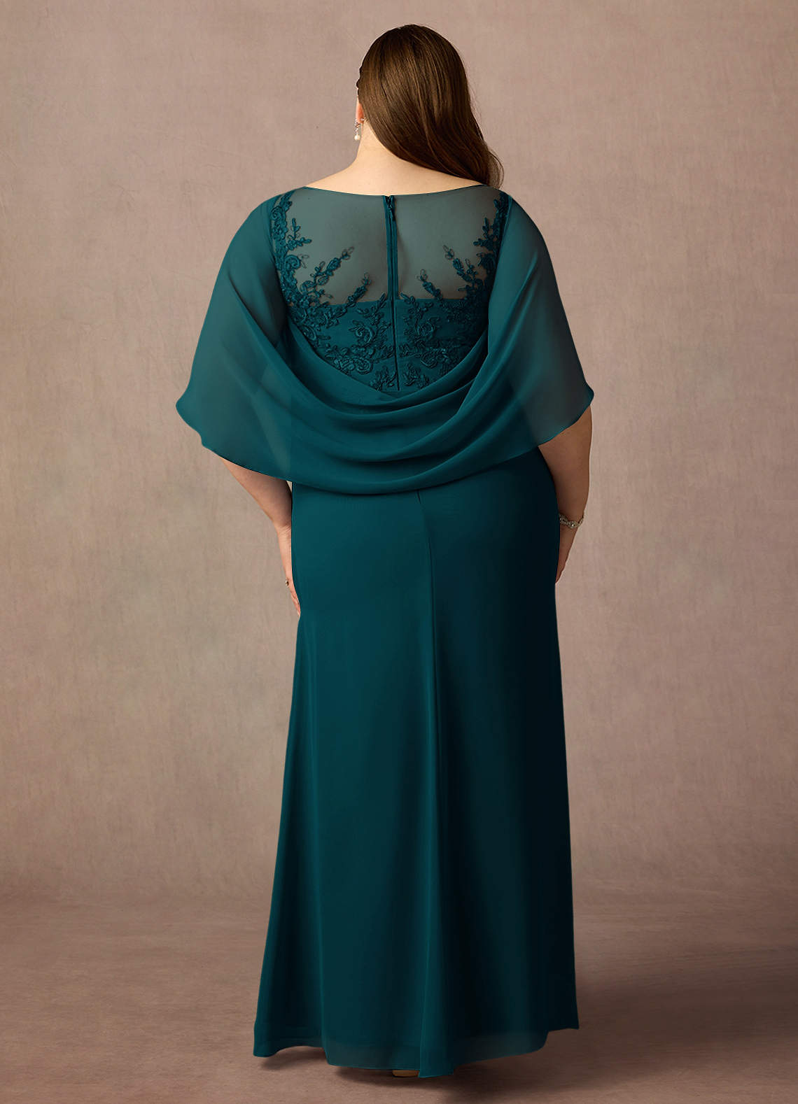 Azazie Hera Mother of the Bride Dresses Pine A-Line Lace Capelet Chiffon Dress image6
