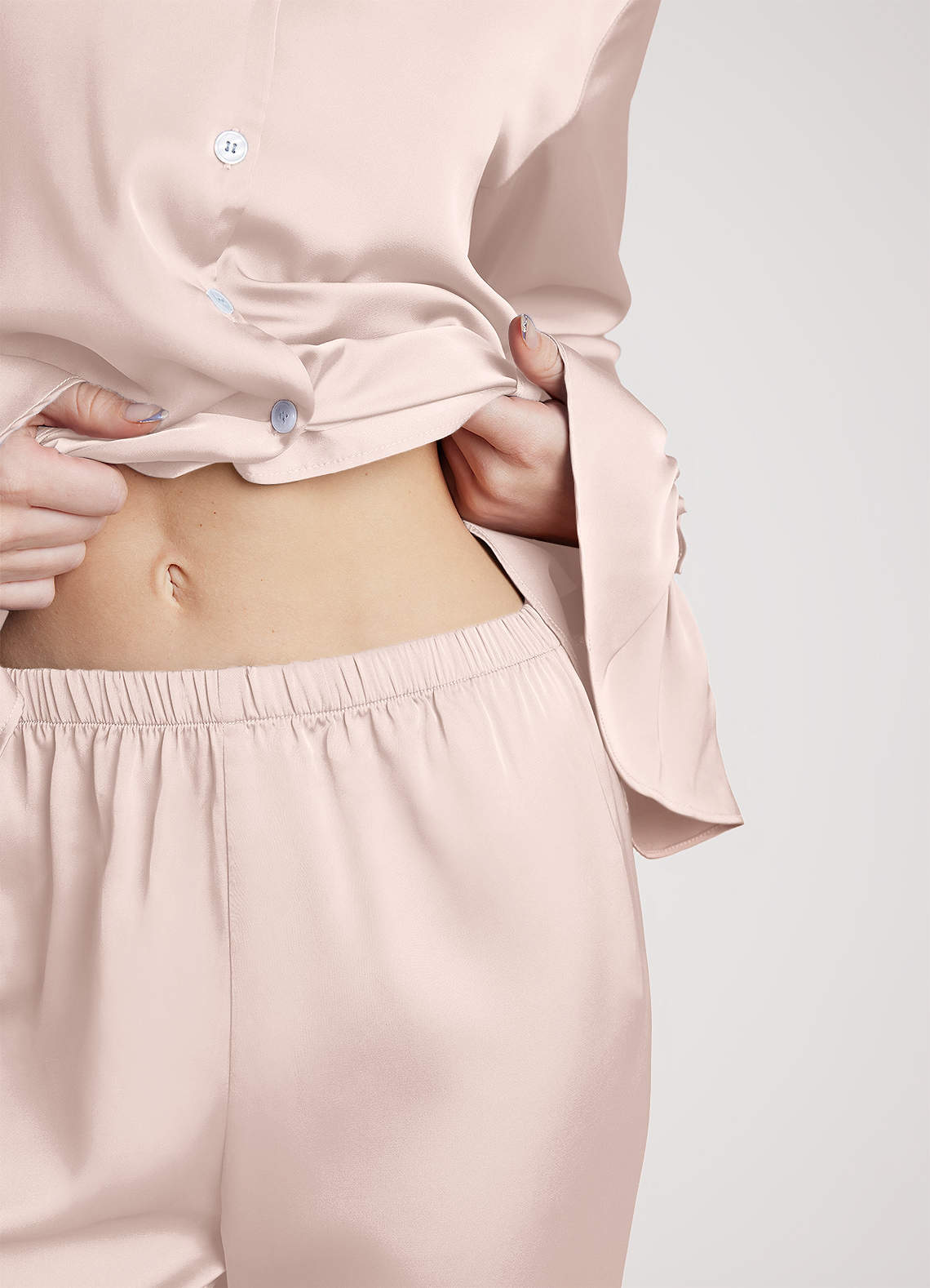 front Lightweight Satin Ruffle Pajama Set