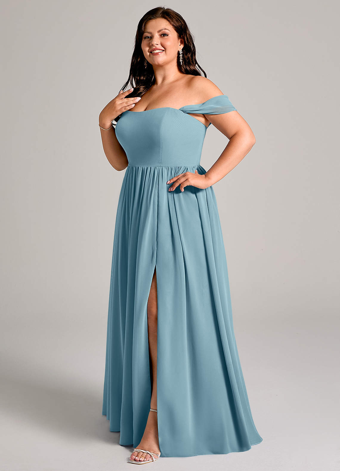 Azazie Calianna Bridesmaid Dresses Moody Blue A-Line Off the Shoulder Chiffon Convertible Dress image1