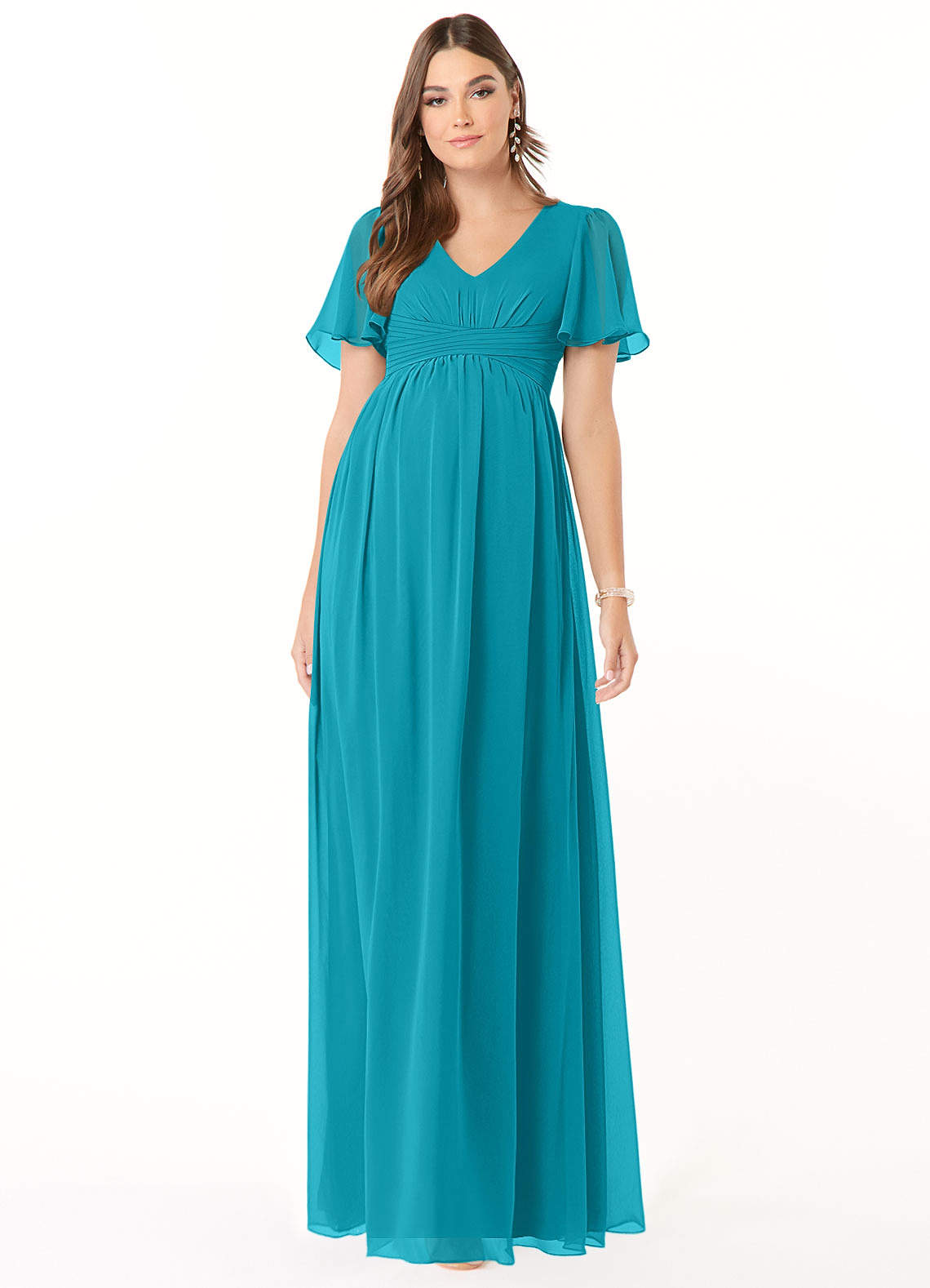 Azazie Verna Maternity Bridesmaid Dresses A-Line V-Neck Ruched Chiffon Floor-Length Dress image1