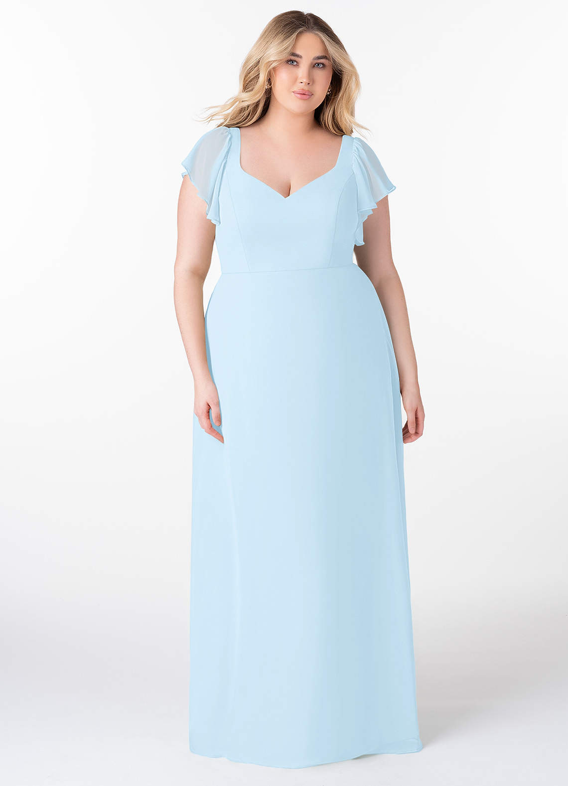 Azazie Syenna Jurken voor bruidsmeisjes Jurk van Chiffon met A-Lijn Ruches Hemelsblauw image1