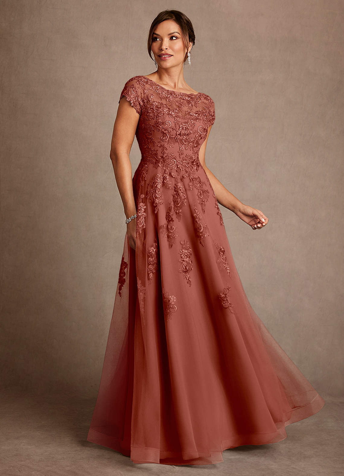 Azazie Jalinda Abiti per la Madre della Sposa Abito A-Line in Chiffon Pizzo Auburn image1