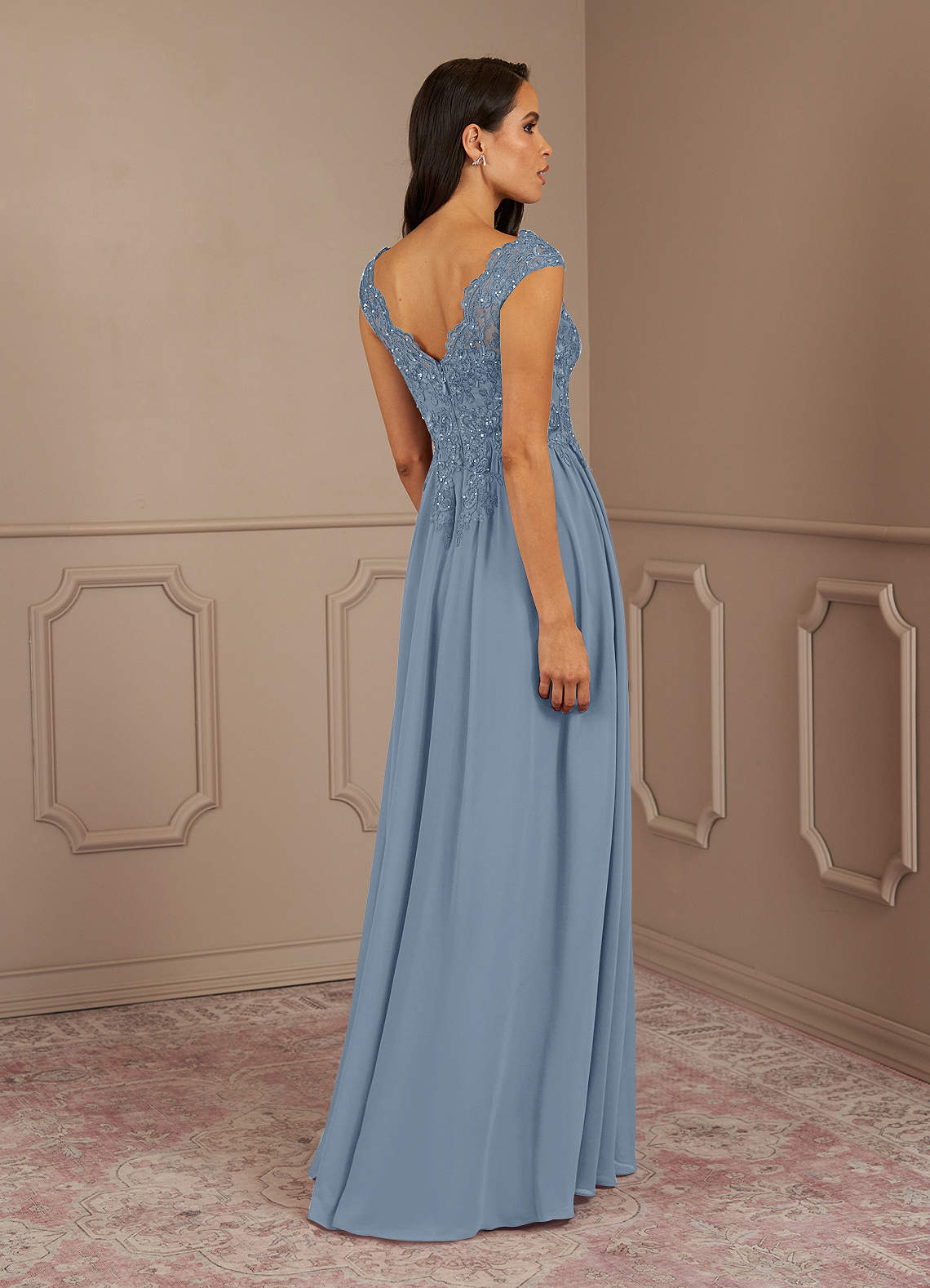 Azazie Amethyst Mother of the Bride Dresses Dusty Blue A-Line V-Neck Sequins Chiffon Dress image4