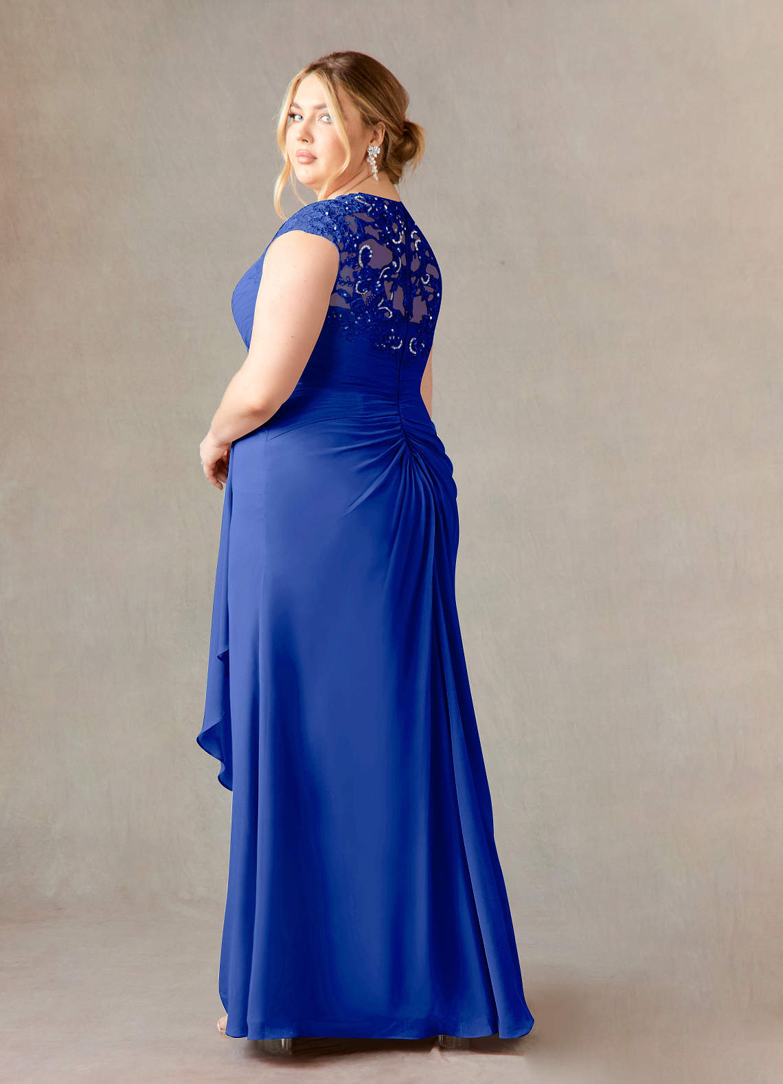 Azazie Birdie Royal Blue A-Line Queen Anne Sequins Chiffon Dress | Azazie