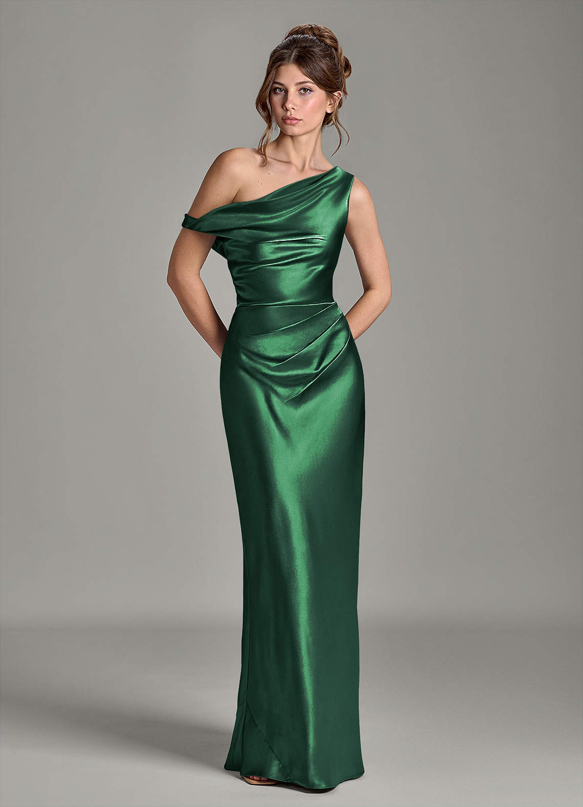 metallic green bridesmaid dresses Azazie Mermaid One-Shoulder Floor-Length Satin Sleeveless Back MerchCategory1:SS24 BRIDAL Virginia Beach Parks & Size:18M (with diaper cover)
