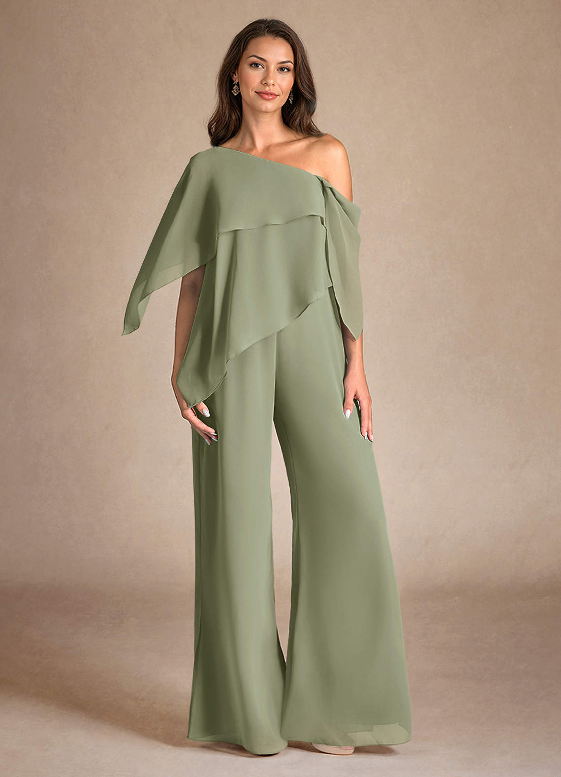 Azazie Halima Mère de la mariée Robes Robe Combinaison/Tailleur Pantalon en Mousseline de soie Fente Latérale Pistache image1