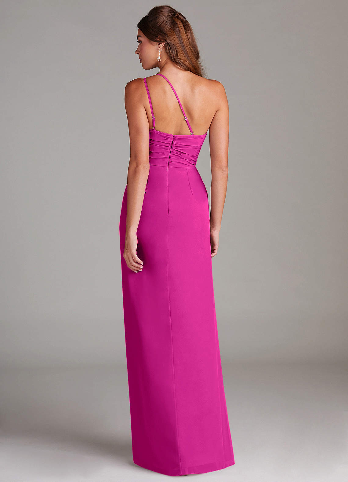 Azazie Eren Vestidos de damas de honor Vestido de Fucsia de Gasa de Corte Recto con Hombro unilateral image6