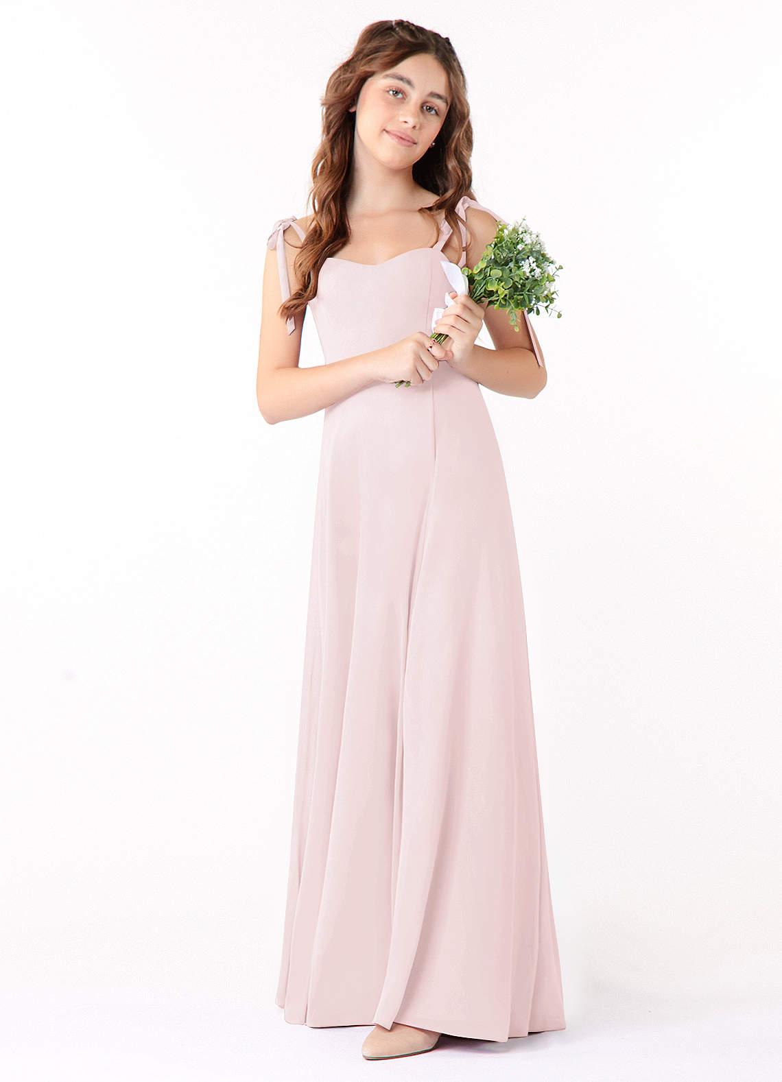 Azazie Rosey Junior Blushing Pink A-Line Sweetheart Neckline Chiffon Dress image1