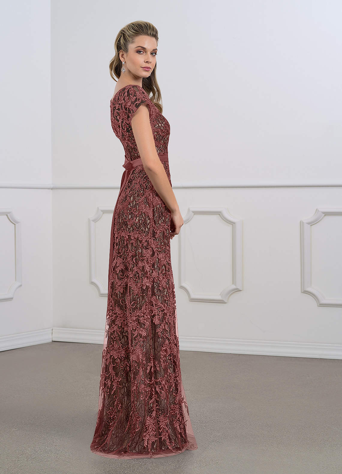 Azazie Dorit Cabernet Sheath Scoop Lace Dress Ready to Ship | Azazie