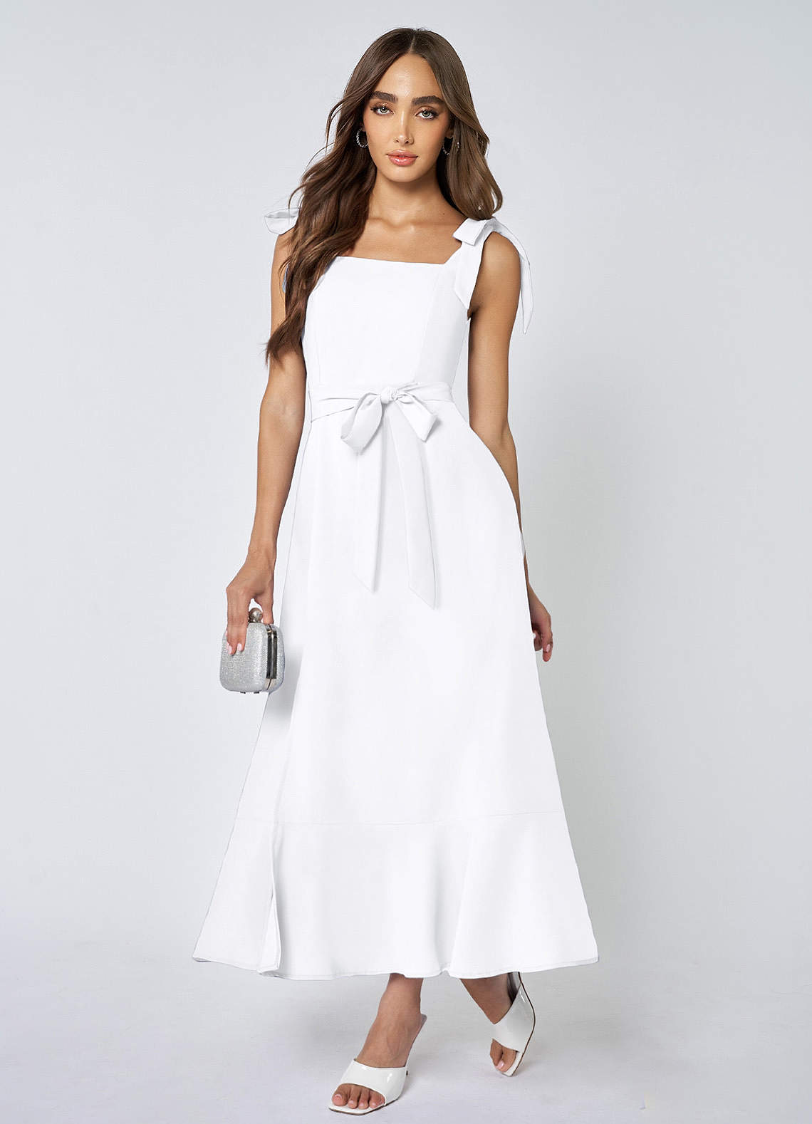 Love Of Romance White Tie-Straps Ruffled Midi Dress image1
