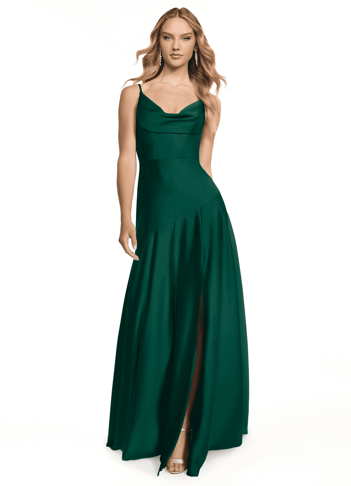 Azazie Kayla Brautjungfernkleider Etui Seitliche Cut-Outs Stretch-Satin Kleid Smaragd image1