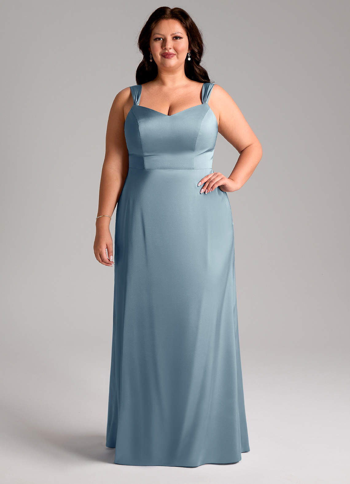 Azazie Denice Bridesmaid Dresses Dusty Blue Sheath Pleated Stretch Satin Dress image7