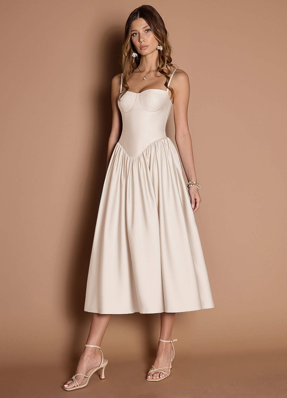 Ottilie Cream Pleated Midi Dress image1