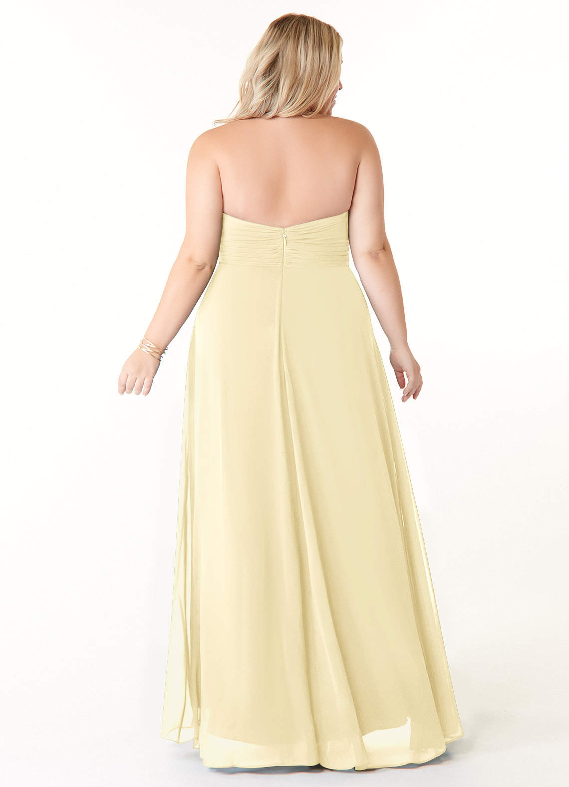 Azazie Tessie Bridesmaid Dresses Lemon Sorbet A-Line V-Neck Pleated Chiffon Dress image6