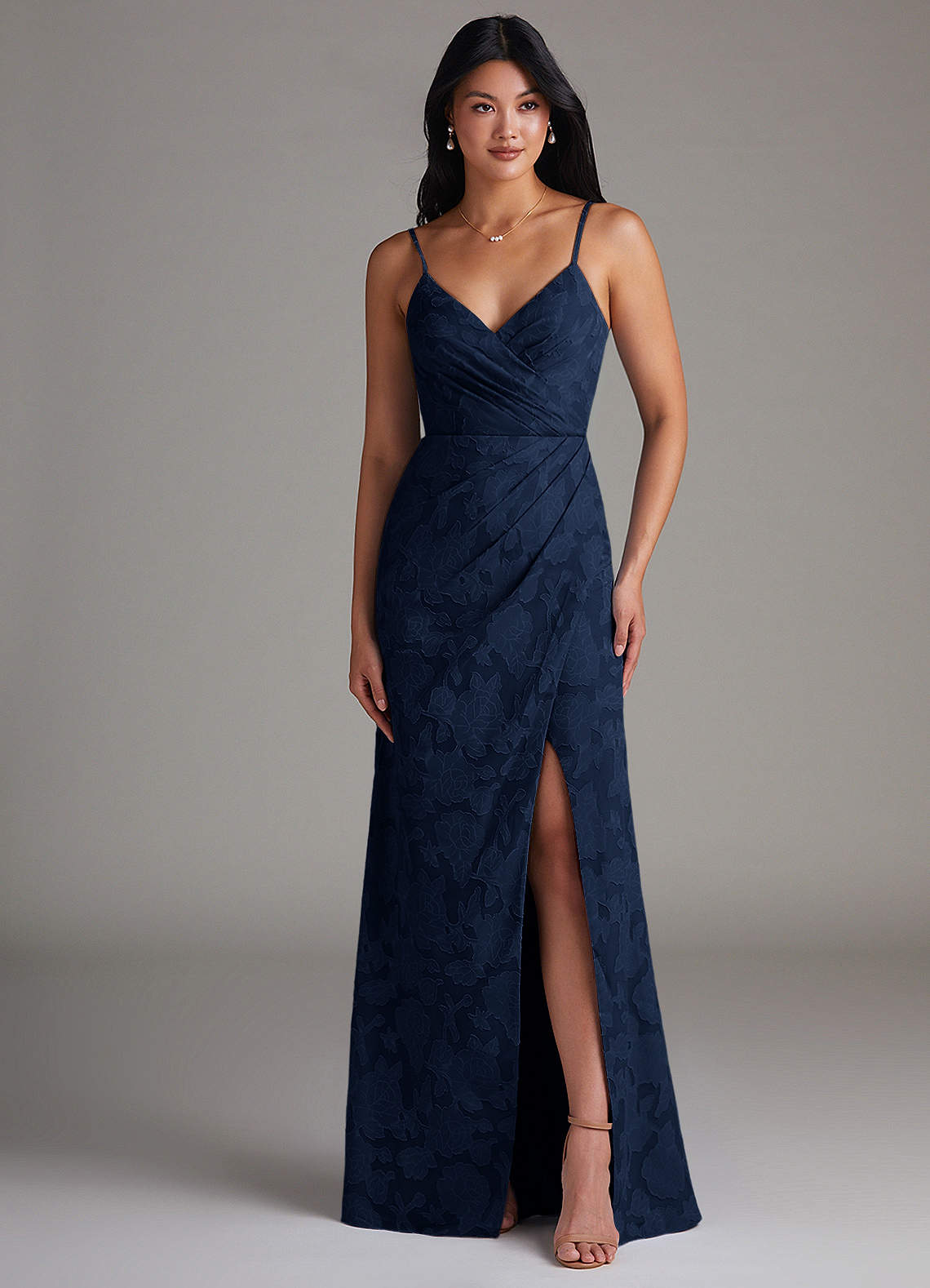 Azazie Maci Dark Navy Floral Burnout Bridesmaid Dresses | Azazie CA