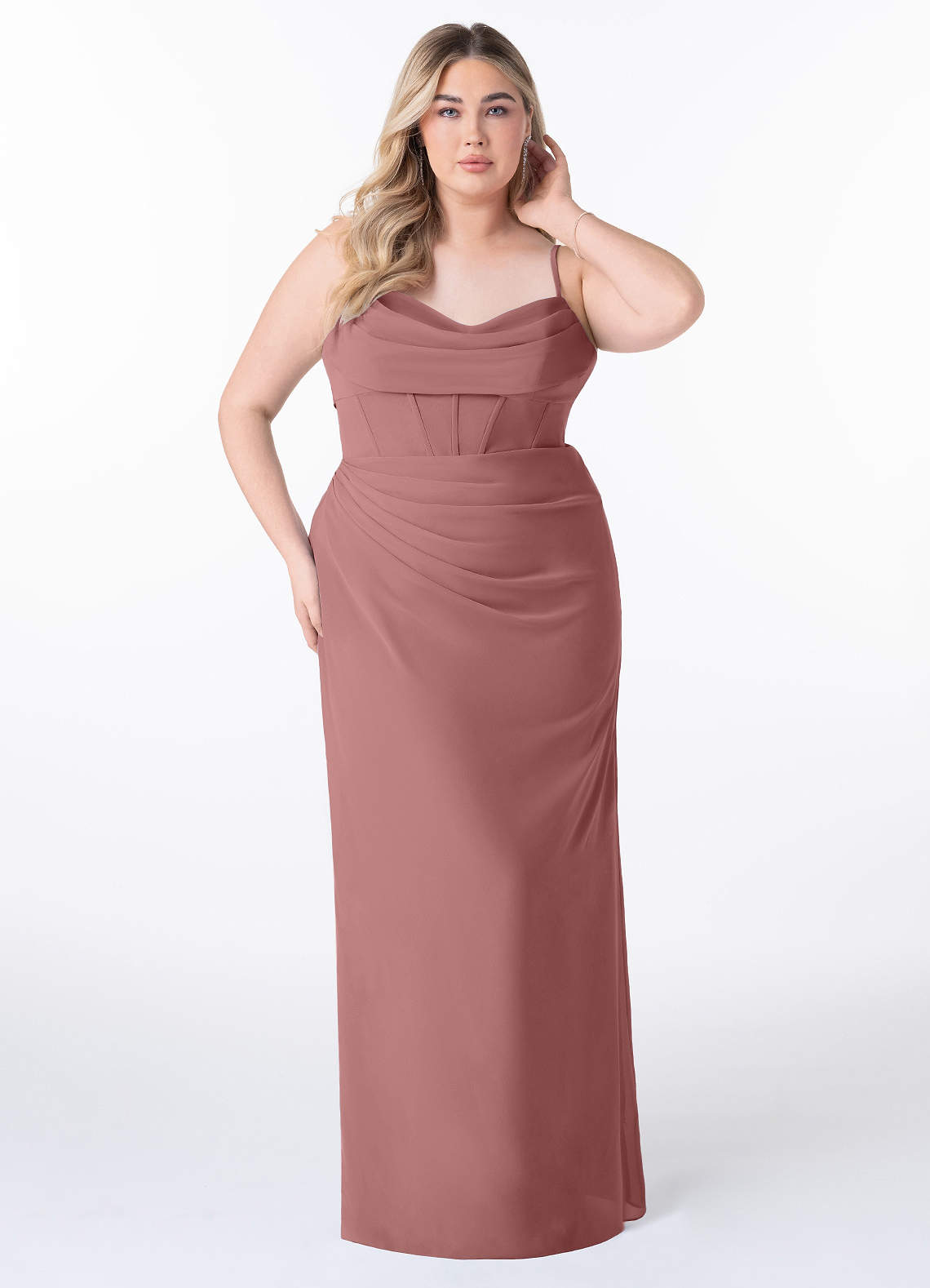 Azazie Mai Jurken voor bruidsmeisjes Jurk van Chiffon met Kolom Geplooid Woestijnroos image1