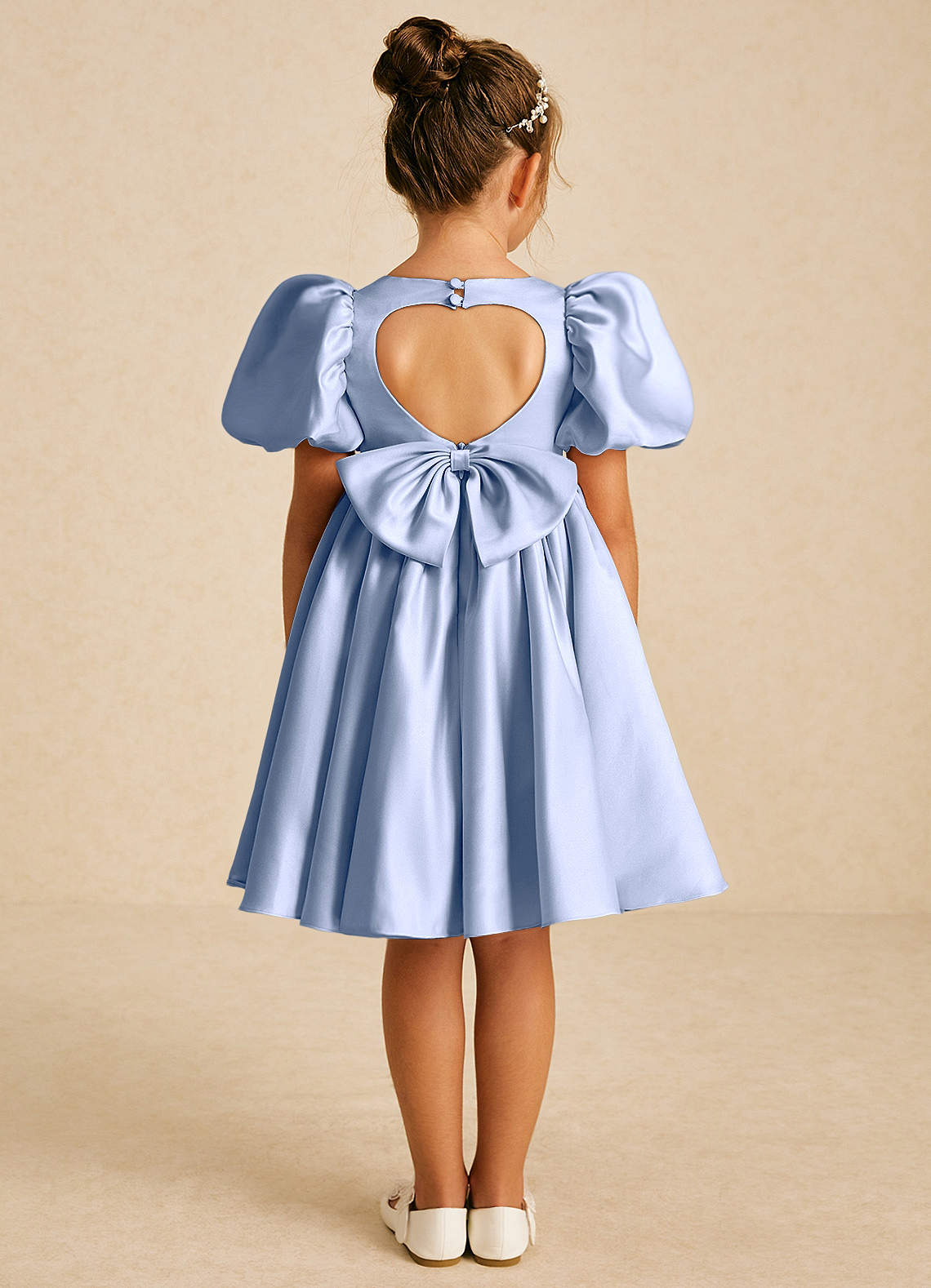 Azazie Muffin vestidos de niña de las flores Vestido de Hielo de Satin Mate de Corte En A con Con mangas image1