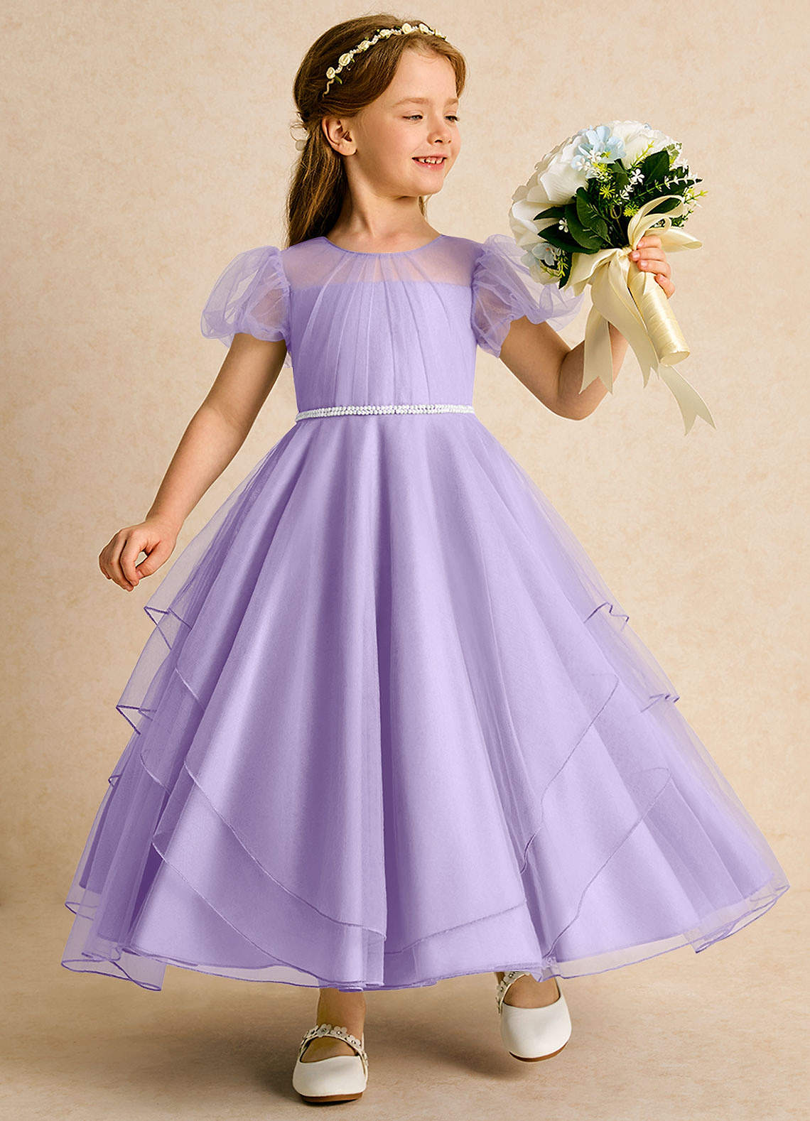 Azazie Duckie Flower Girl Dresses Lilac Ball-Gown Pleated Tulle Dress image1