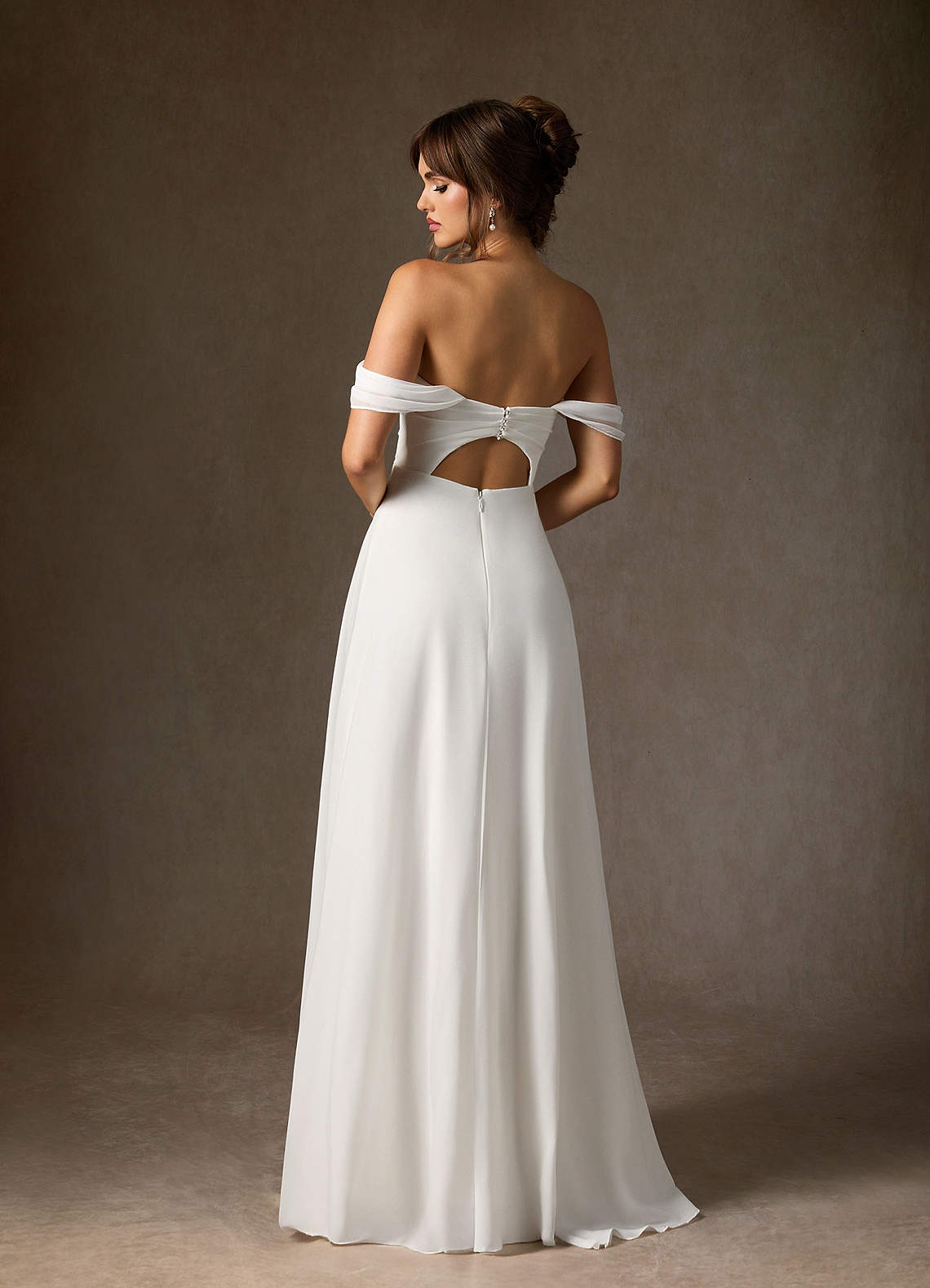 Azazie Ava Wedding Dresses Diamond White A-Line Off the Shoulder Stretch Chiffon Dress image4