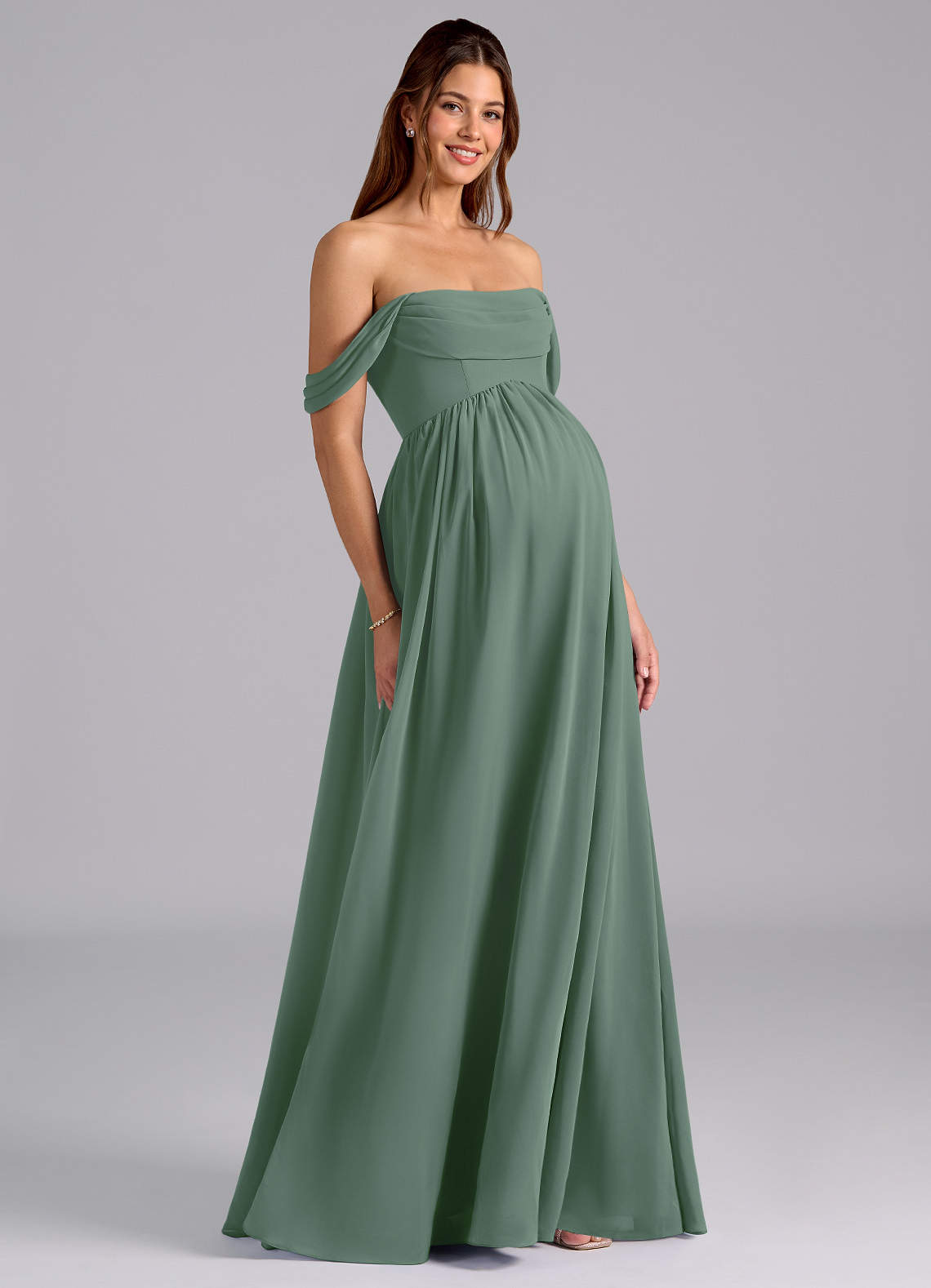 Satin Mori Lee Maternity And Non Maternity Bridesmaid Dresses Azazie A-Line Cowl Neck Floor-Length Chiffon Maternity Bridesmaid Dresses Eucalyptus