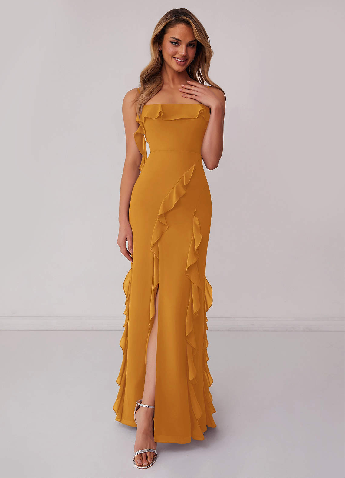 Barbie ♥ Azazie Jurken voor bruidsmeisjes Jurk van Chiffon met Kolom Boog Boterbabbelaar image1
