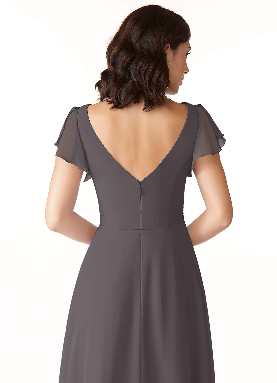 Azazie Omari Bridesmaid Dresses Steel Grey A-Line Chiffon Dress image5
