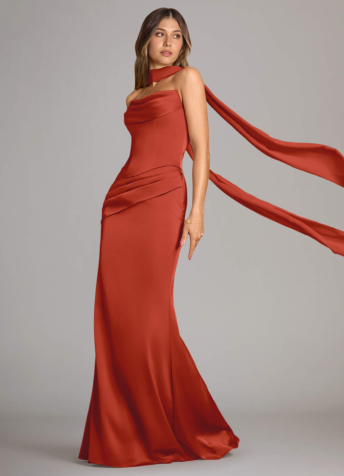 Azazie Sorrel Bridesmaid Dresses Rust Mermaid Strapless Stretch Satin Convertible Dress image3