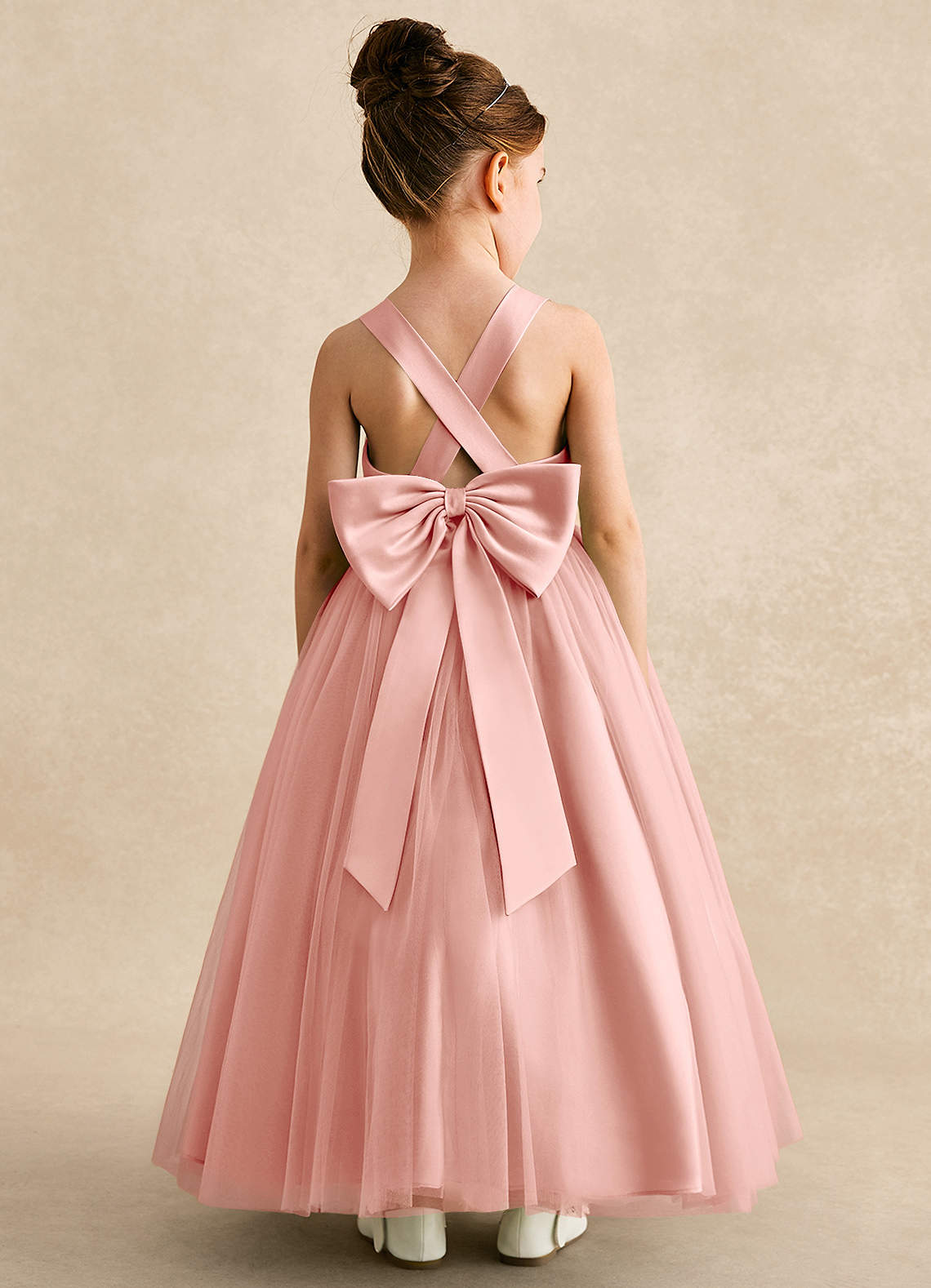 Azazie Peanut Flower Girl Dresses Rosette A-Line Strap Tulle Dress image1