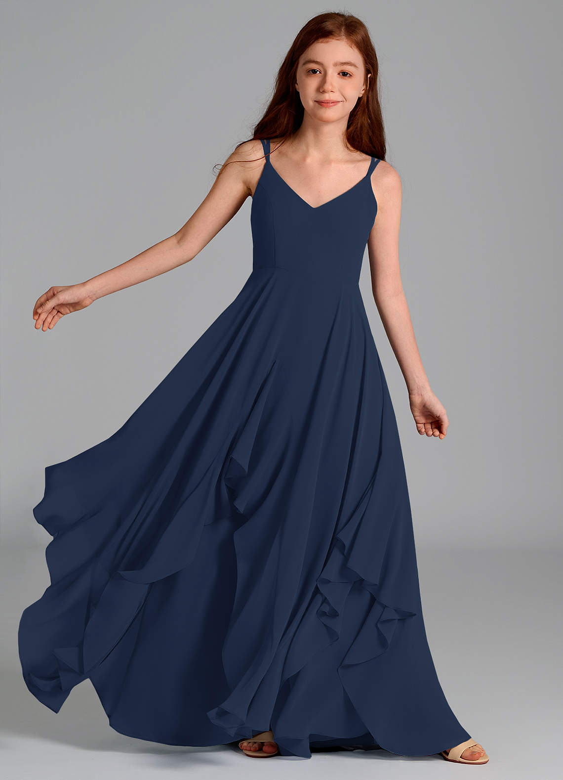 Azazie Karan Junior Vestido de Azul Marino Oscuro de Gasa de Corte en A image1
