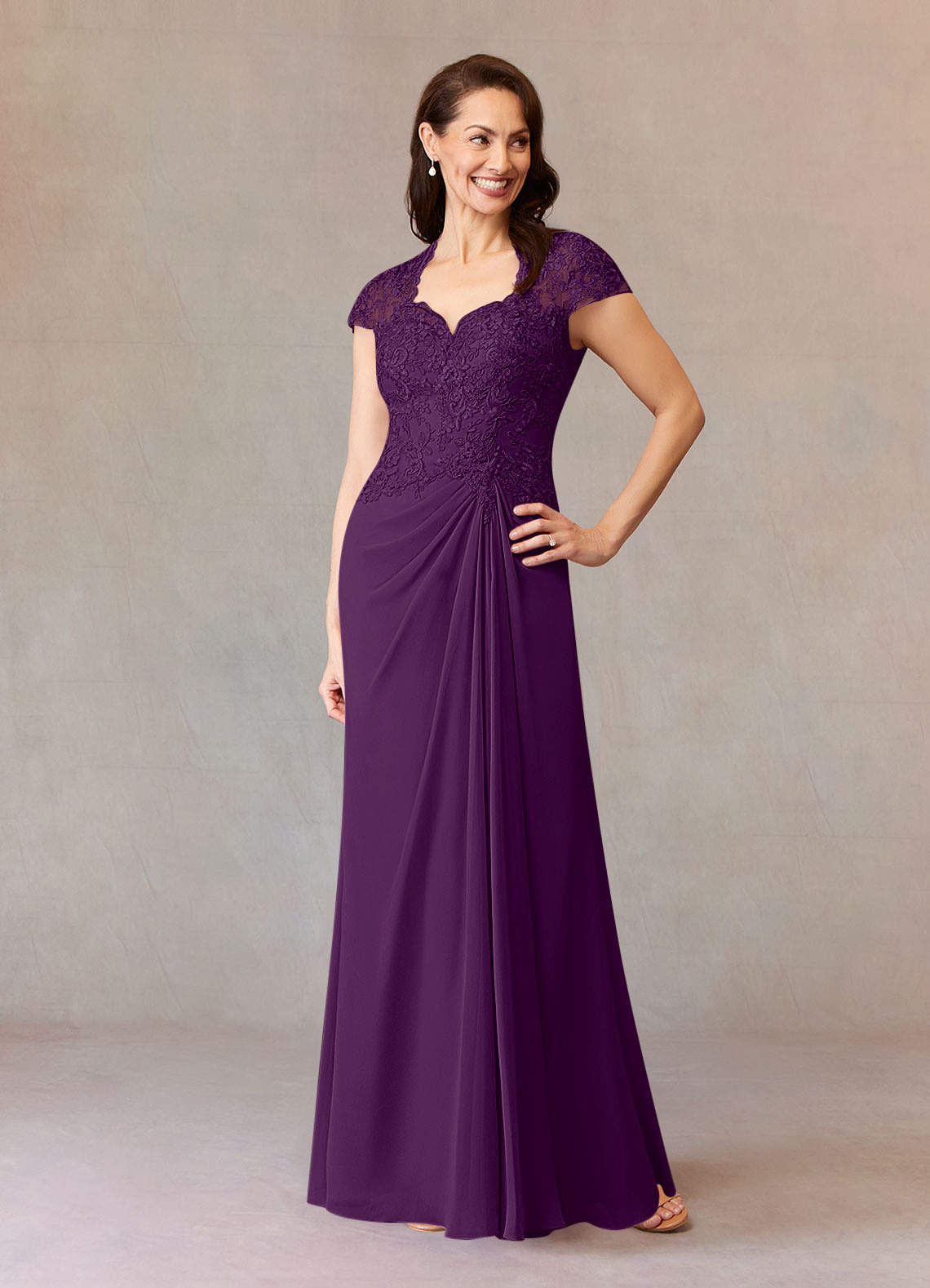 Azazie Junie Mère de la mariée Robes Robe Trapèze en Mousseline de soie Dentelle Grain De Raisin image1