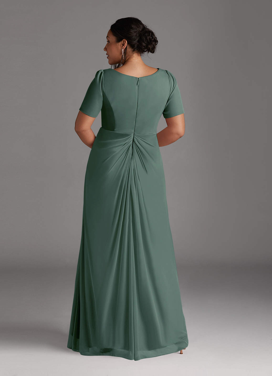 Azazie Bessie Eucalyptus A-Line Pleated Mesh Dress Ready to Ship