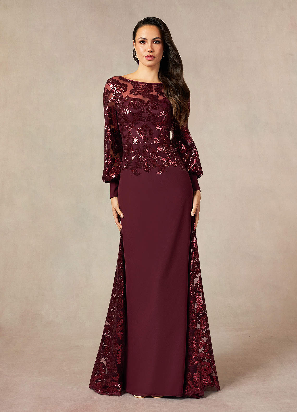 Cabernet Azazie Caroline Mermaid Sequins Lace Floor-length Dress 